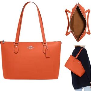 Coach GALLERY Cross-grain Leather Tote in Orange Saffiano Leather